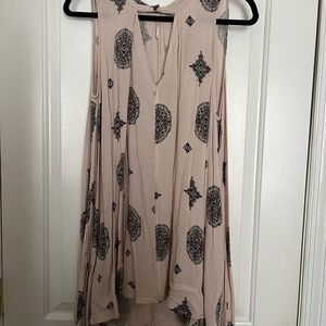 Free People Crinkle Gauze Cream and Black Tunic Top